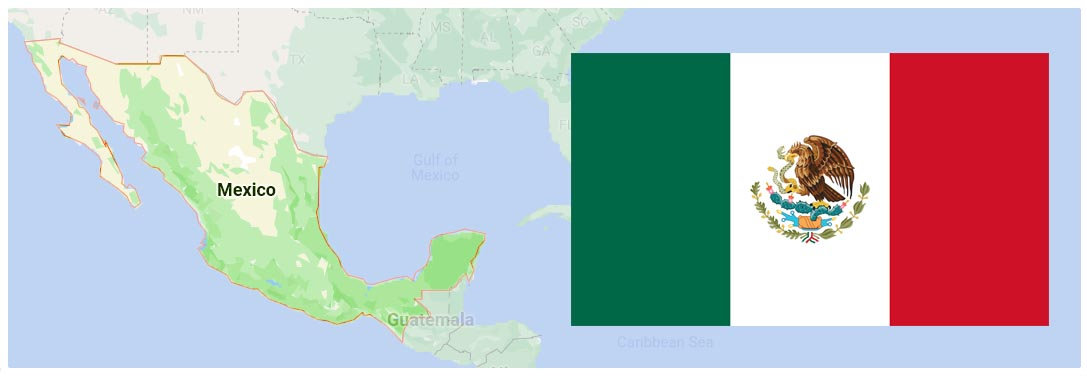 map and flag of Mexico